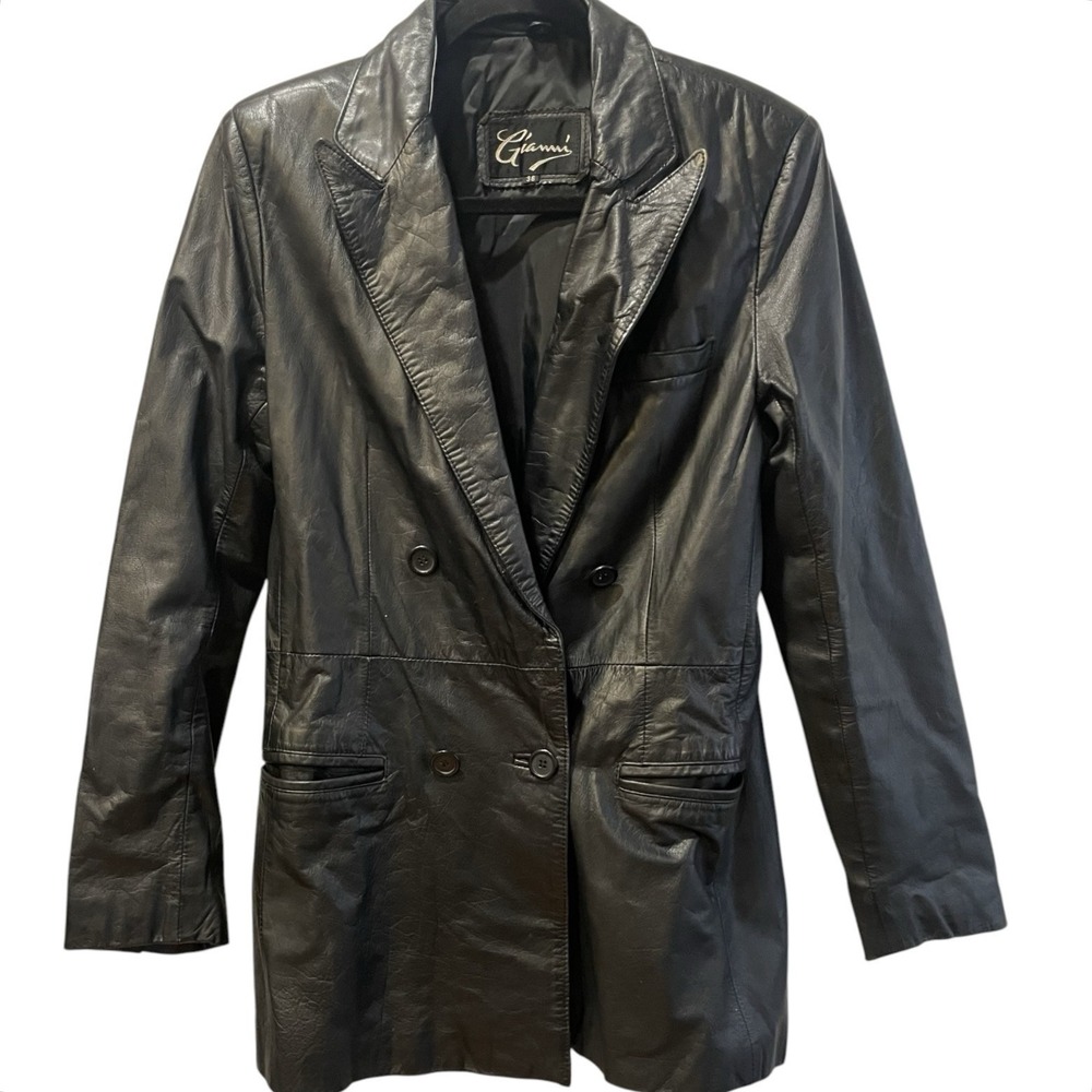 Gianni VTG 70's Black Italian Leather  Blazer Mid Length Jacket Small /‎ 36